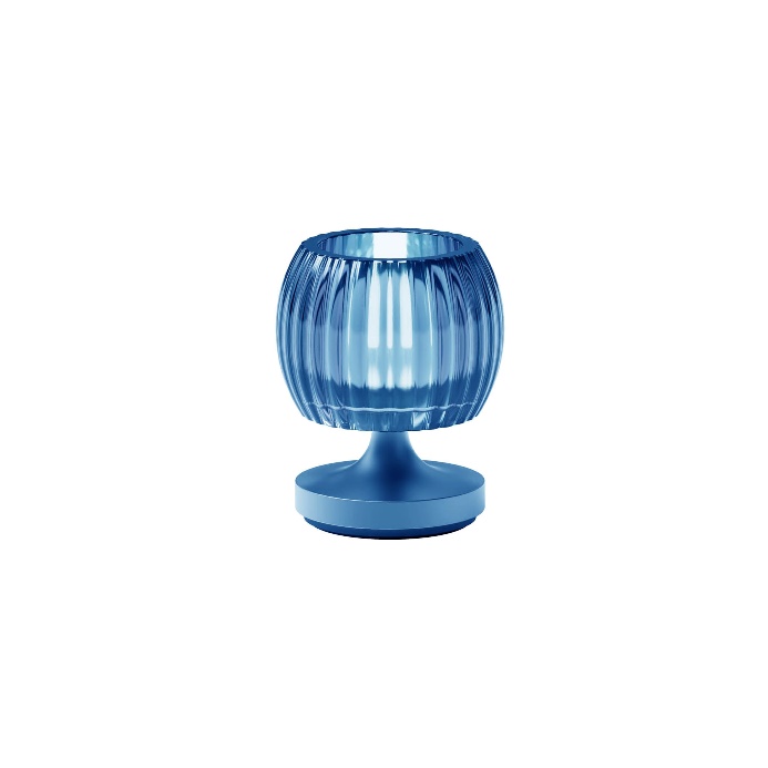 A blue glass candle holderDescription automatically generated