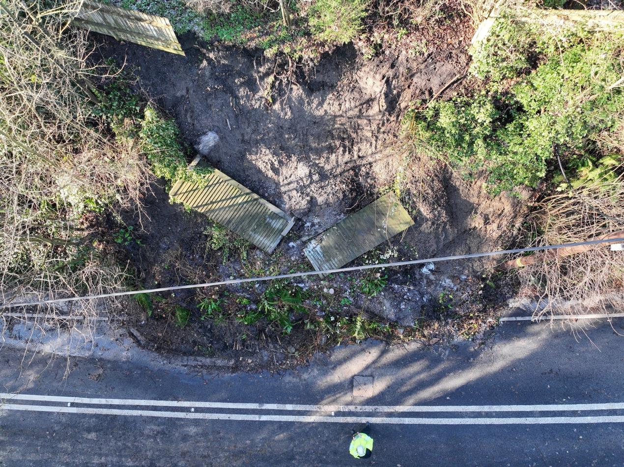 Aerial picture showing landslide impact on the embankment (002)