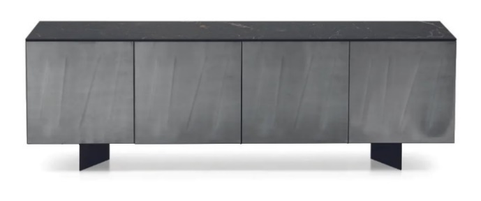 A grey cabinet with a white backgroundDescription automatically generated