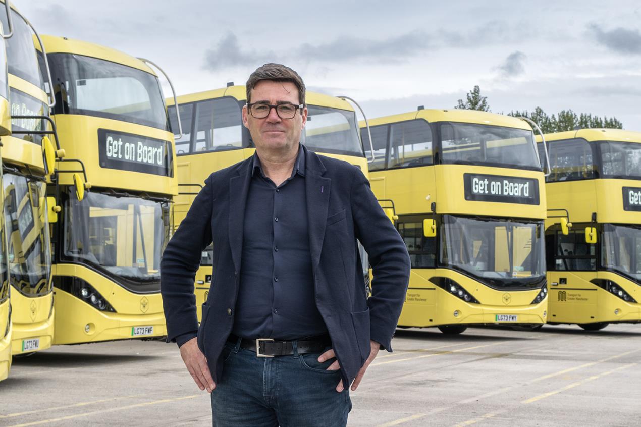Andy Burnham with Bee Network electric buses 2