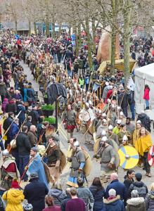 Crowds of warriors during the March to Coppergate