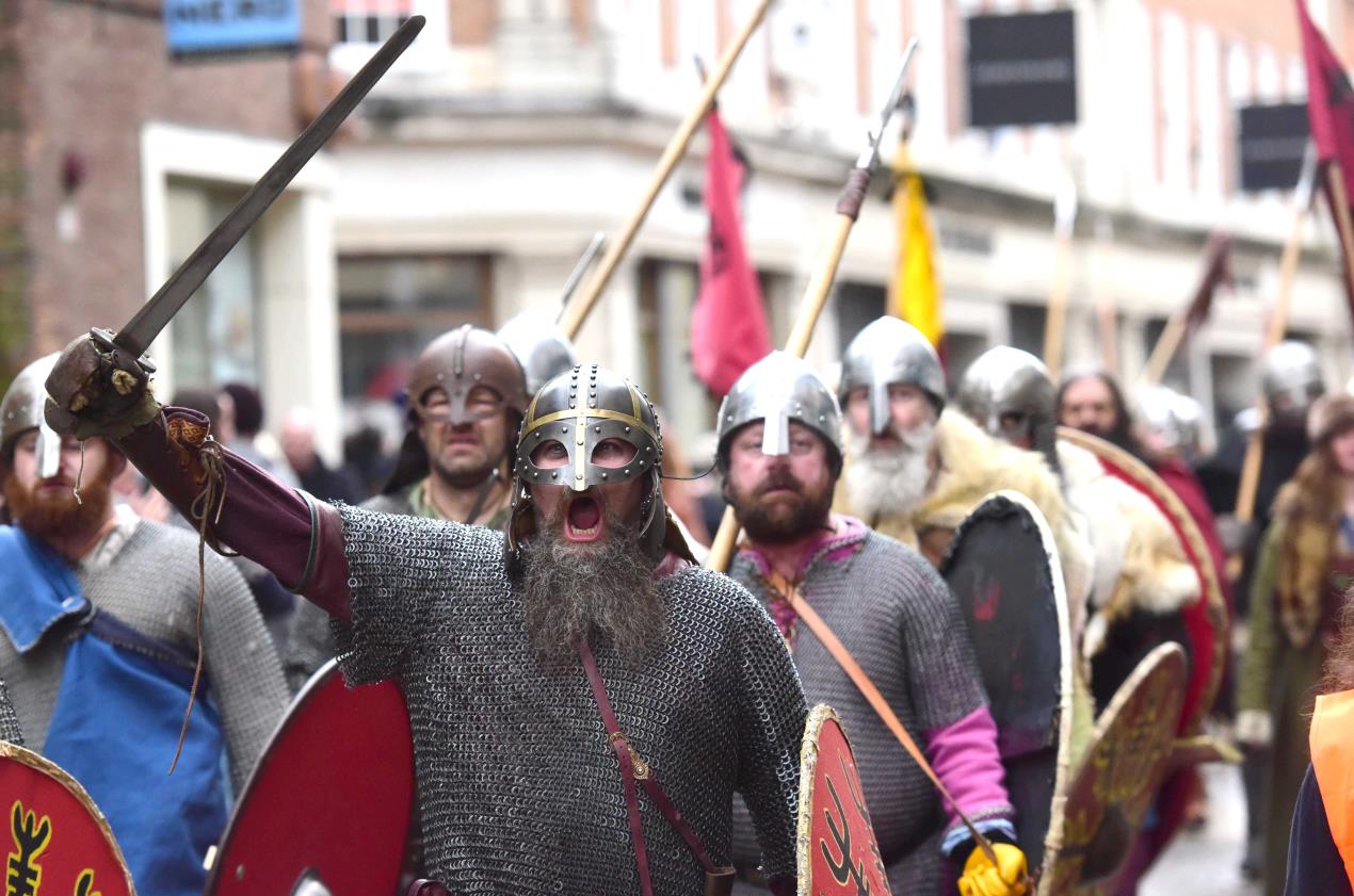 Vikings march to Coppergate at JORVIK Viking Festival 2018