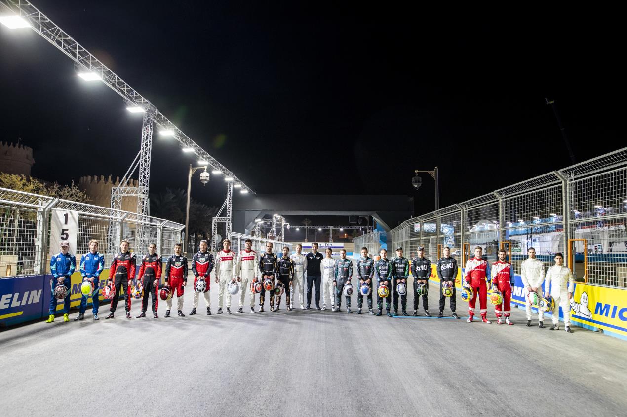 All drivers group shot at the Diriyah E-Prix Site