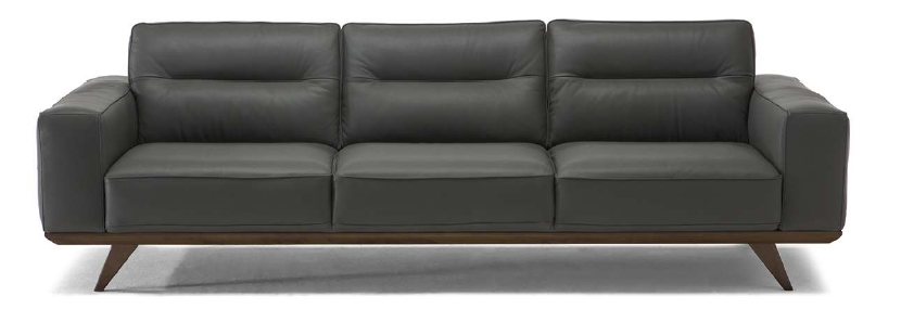 A black couch with wooden legsAI-generated content may be incorrect.