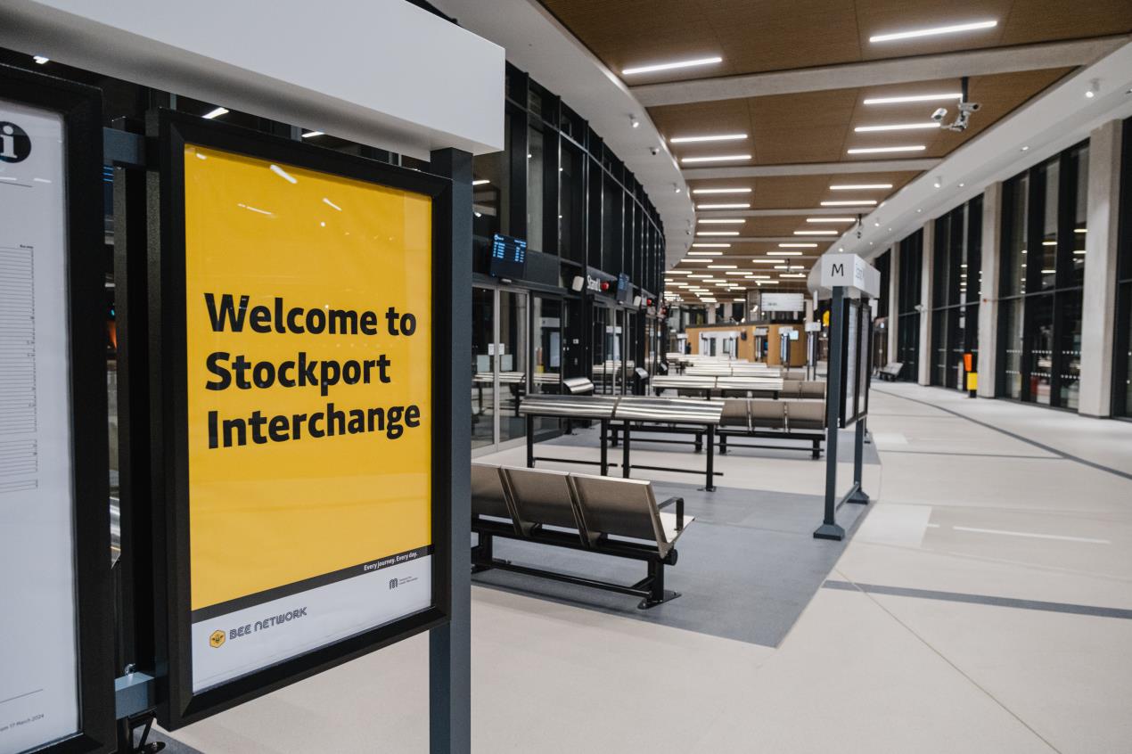 Covered concourse and seating at Stockport Interchange