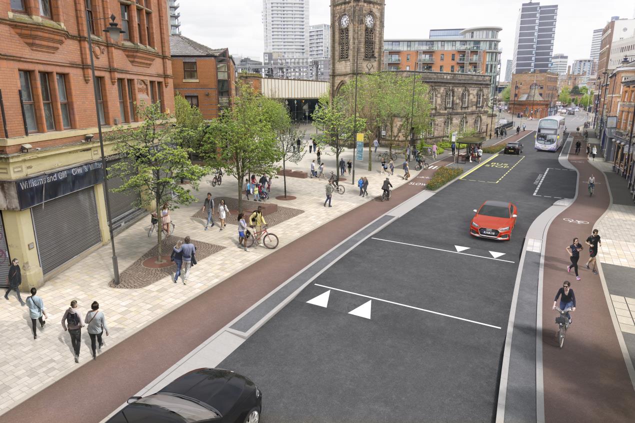 A visualisation of the Chapel Street East active travel corridor in Salford