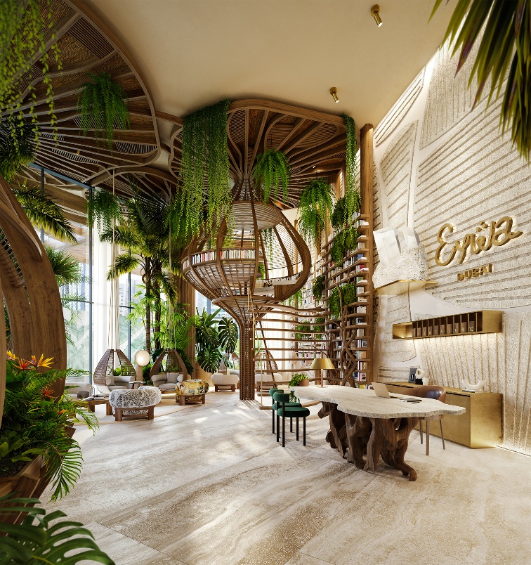 A room with a spiral staircase and plantsAI-generated content may be incorrect.