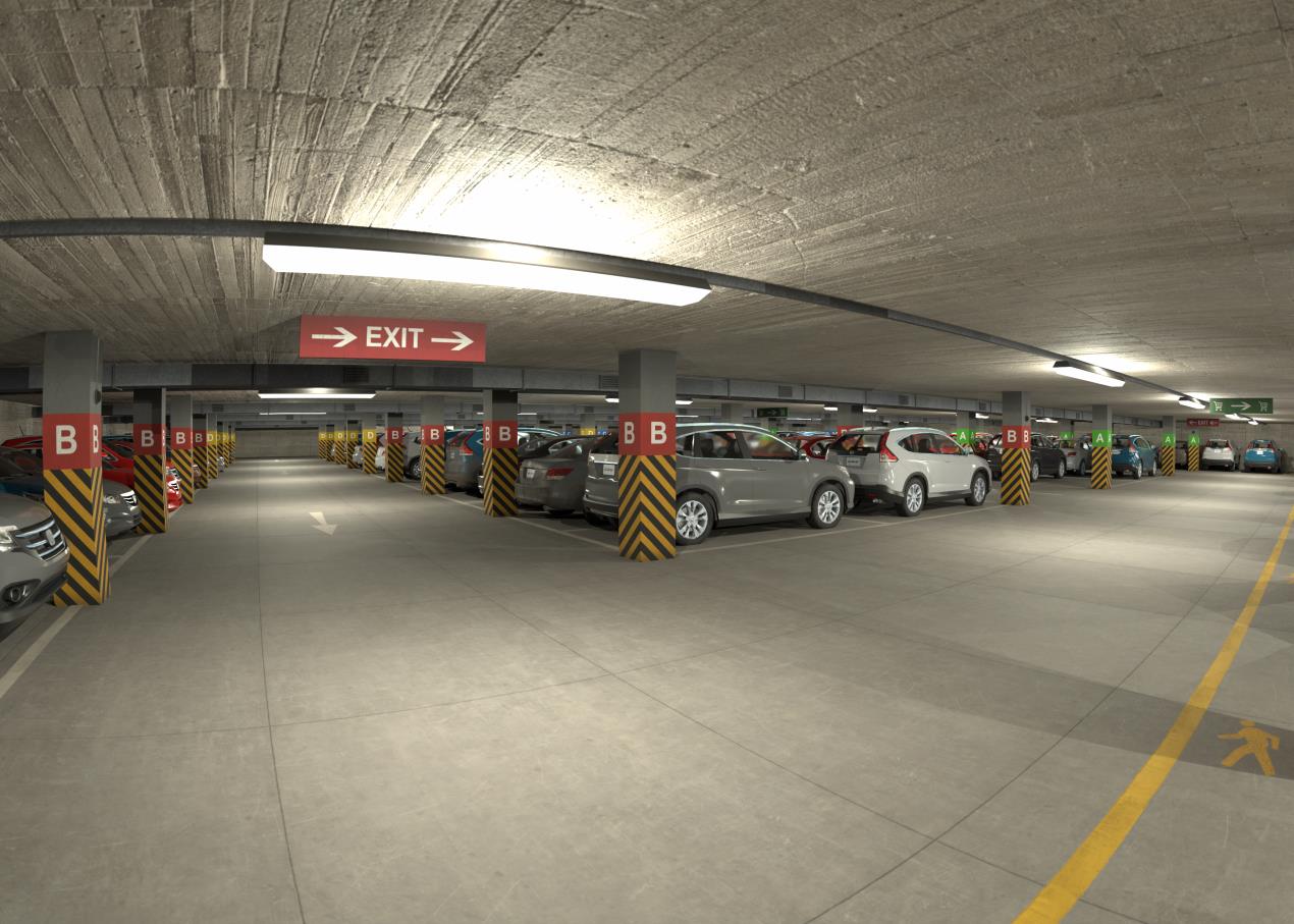 Underground car park with mutliple light sources