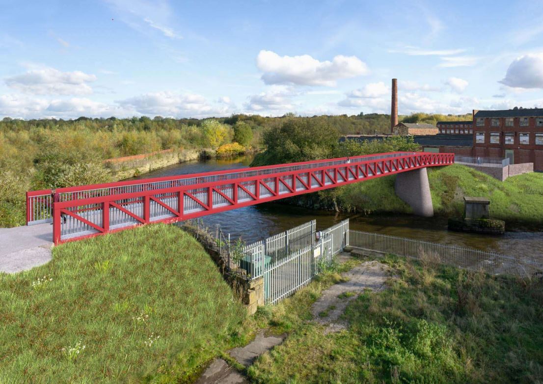 An artist's impression of the new cycling and walking bridge over the River Irwell in Radcliffe