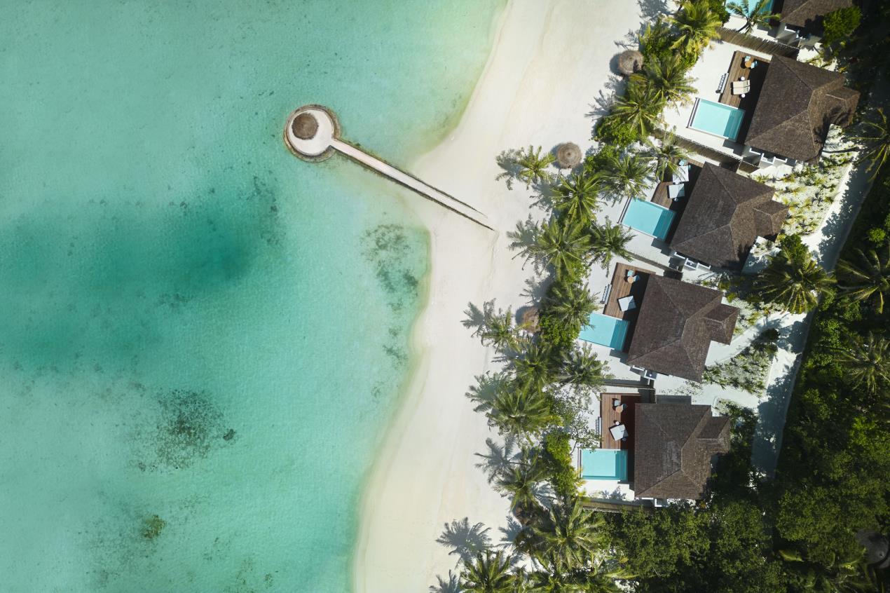 Anantara Veli Maldives Resort - Beach Pool Villas - aerial view with lagoon (1)