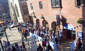 The queue for JORVIK once again snakes around St Mary's Square