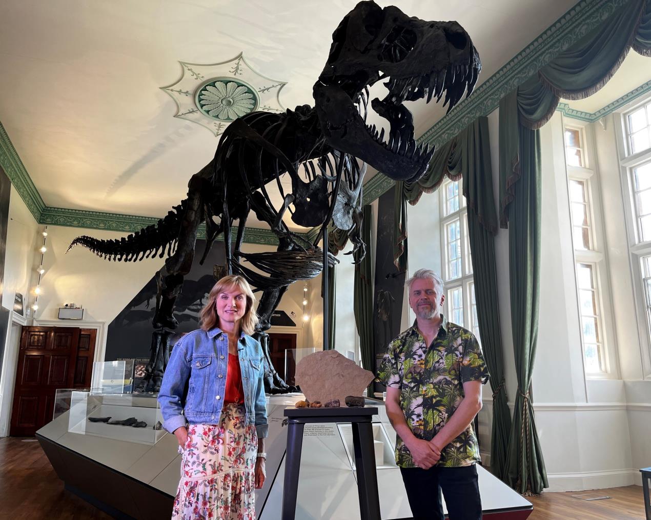 Fiona Bruce and Nigel Larkin with Titus T. rex