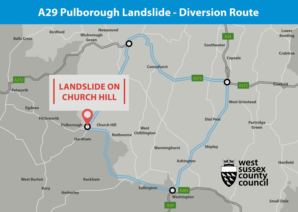 A29 diversion route following landslide