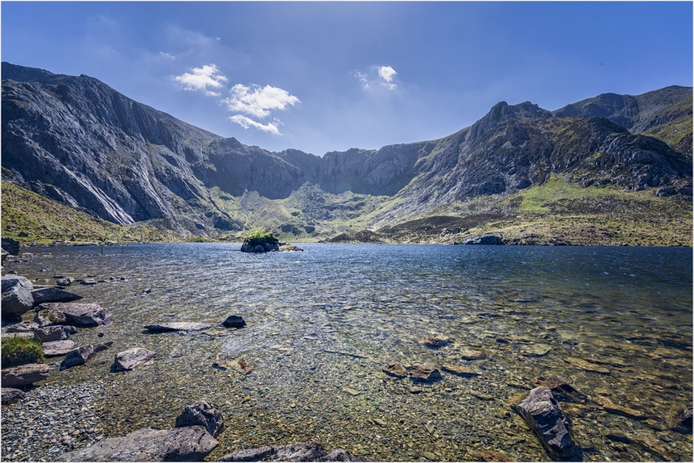 A lake surrounded by mountainsDescription automatically generated