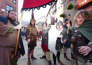 Vikings entertain the crowds at the re-opening of JORVIK Viking Centre