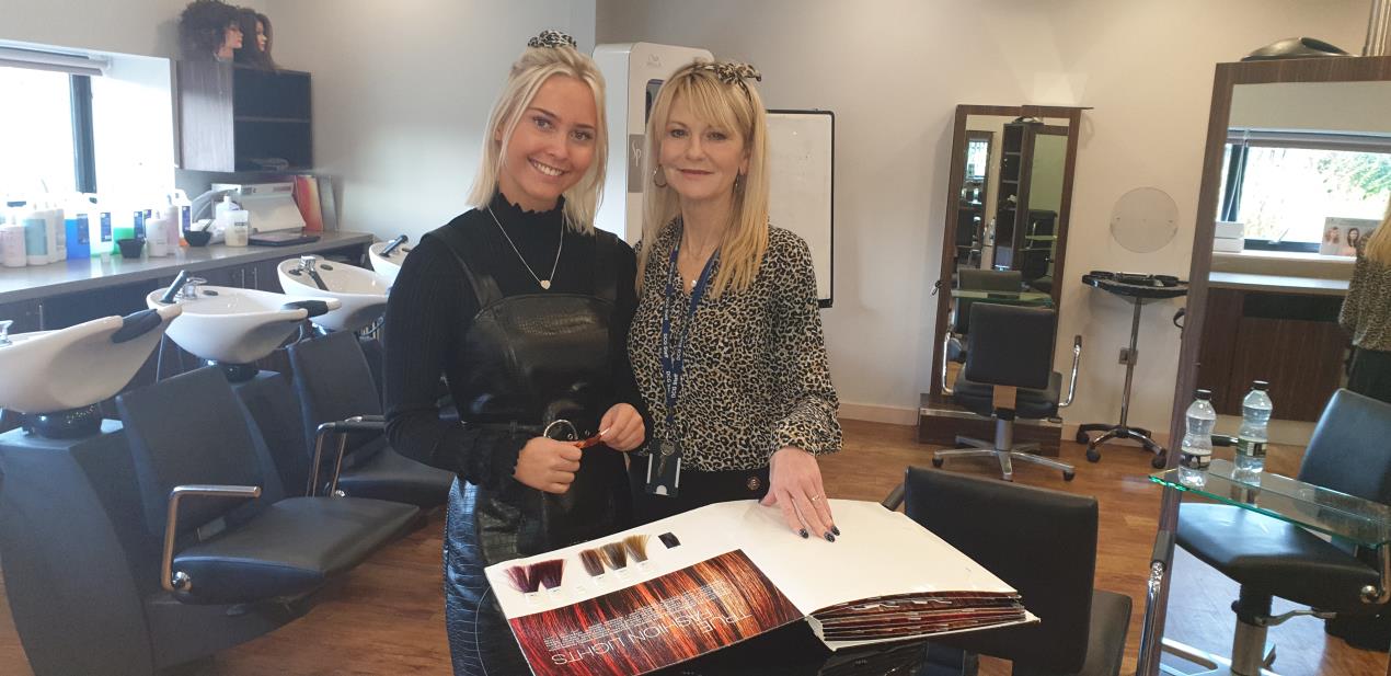 hairdressing apprentice Sally Heyes, left, with assessor Tracy Eaton