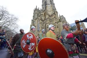 Vikings march through York city centre as part of JORVIK Viking Festival