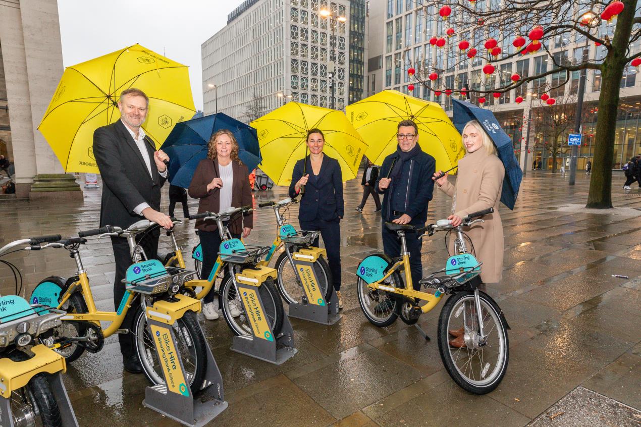 The newly branded Starling Bank bikes in St Peter's Square