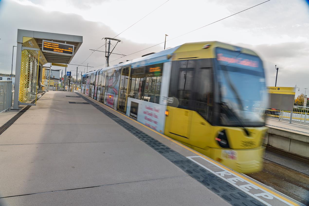 Tram on the Trafford Park line
